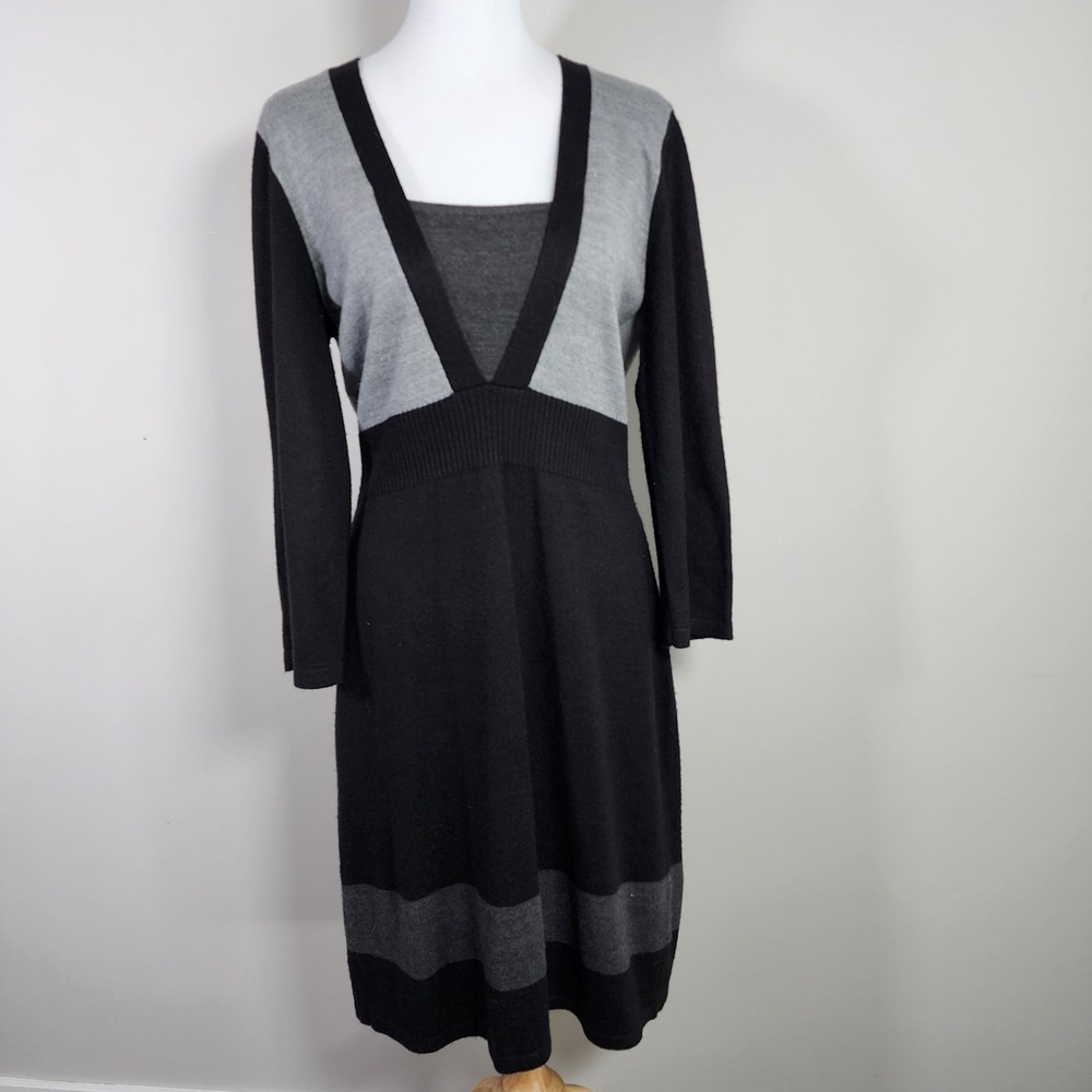 Connected Apparel Sweater Dress Womens Large Knit Colorblock Soft Grey Black